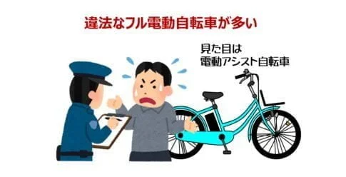 電動アシスト自転車のように見える違法なフル電動自転車 ～ その見分け