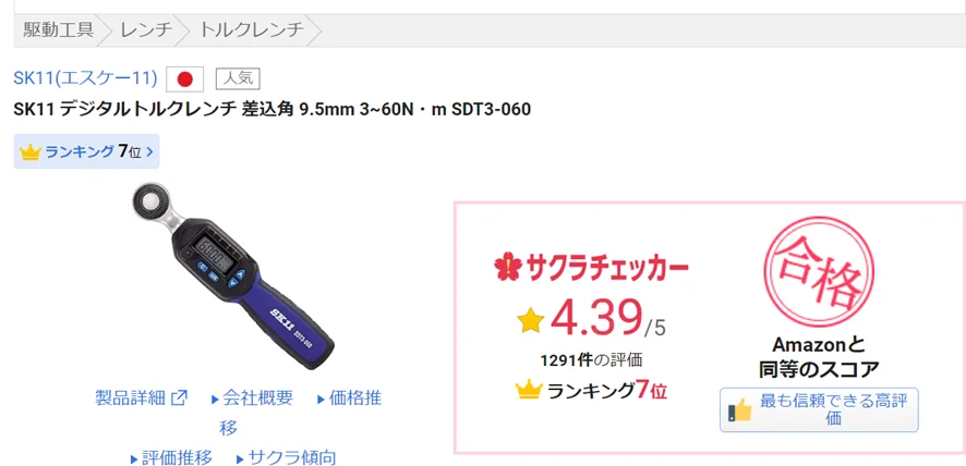 SK11(エスケー11) デジタルトルクレンチ 差込角 9.5mm 3~60N・m SDT3  